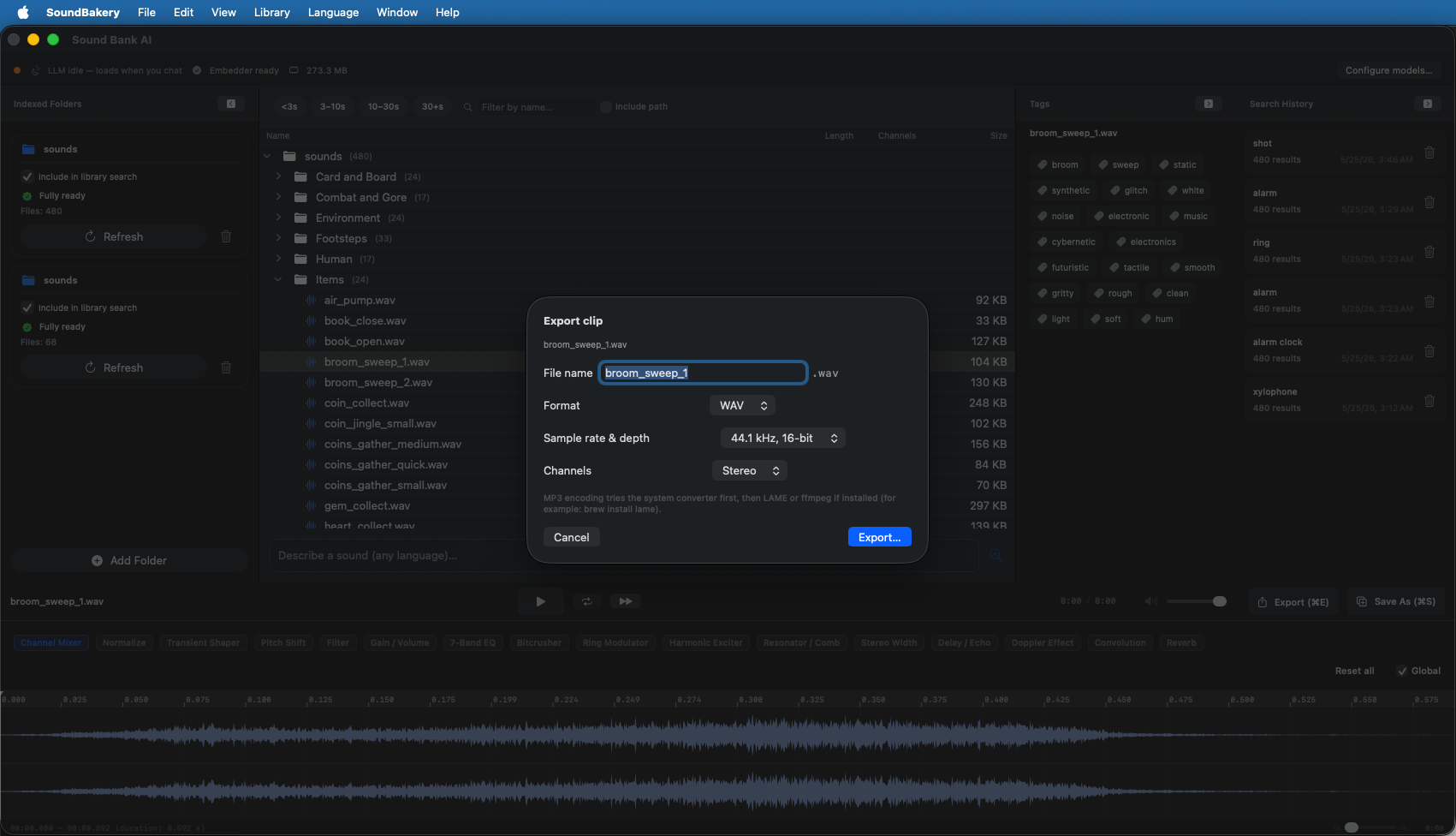 Export clip dialog