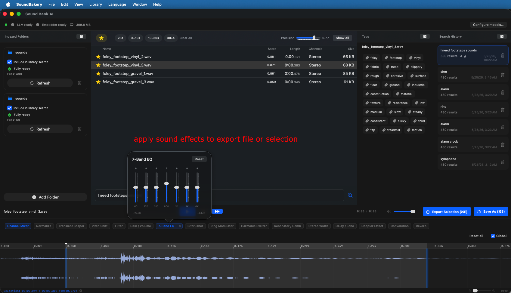 Audio effects panel